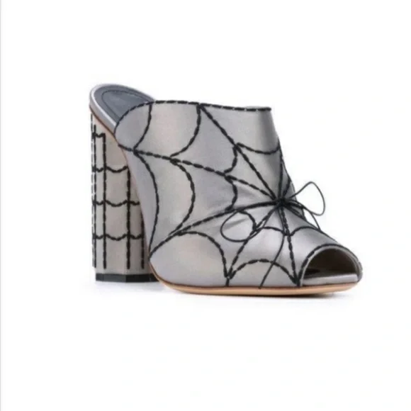 Marco De Vincenzo Spider's web-embroidered Satin Mules Shoes - Picture 3 of 13